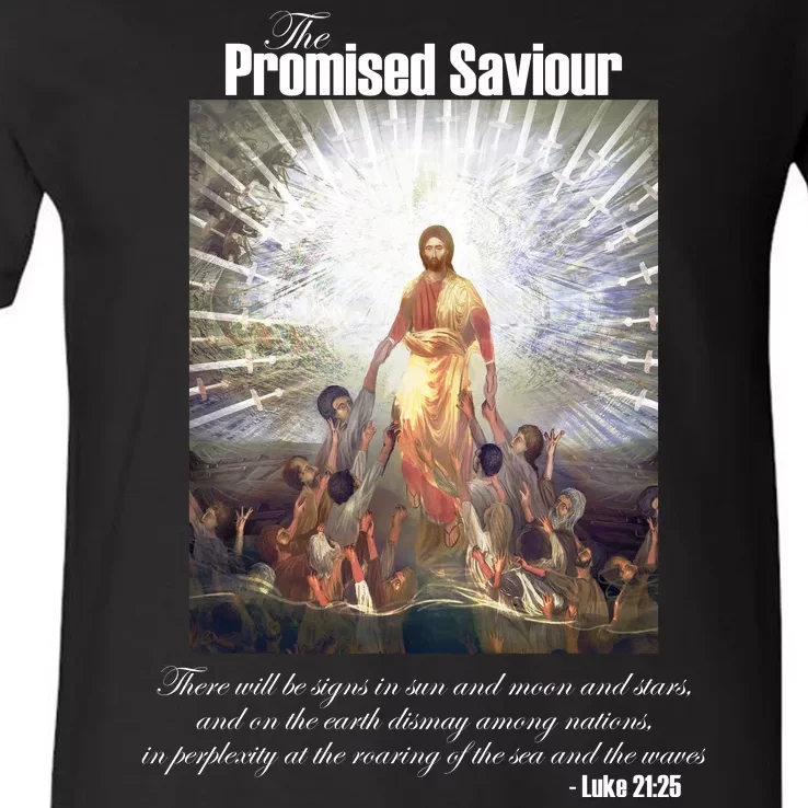 The Promised Saviour Luke Bible Quote Jesus Pray For Peace V-Neck T-Shirt