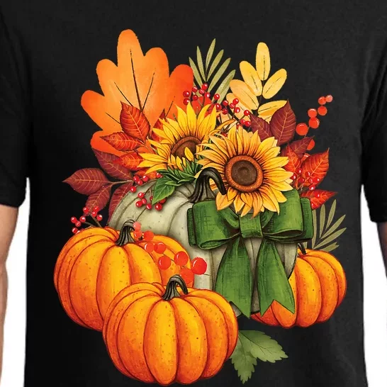 Thanksgiving Pumpkin Sunflower Fall Autumn Holiday Pajama Set