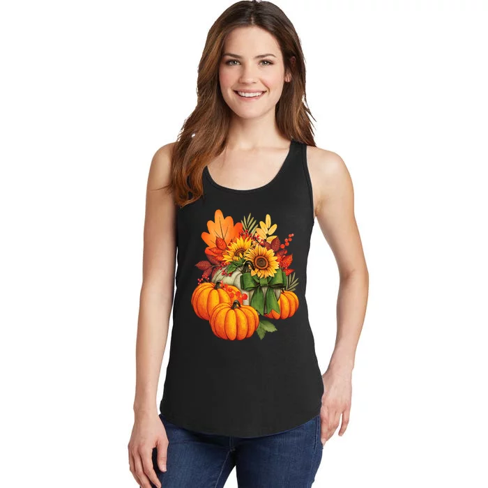 Thanksgiving Pumpkin Sunflower Fall Autumn Holiday Ladies Essential Tank