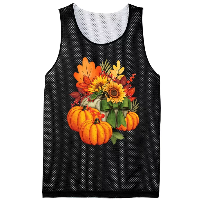 Thanksgiving Pumpkin Sunflower Fall Autumn Holiday Mesh Reversible Basketball Jersey Tank