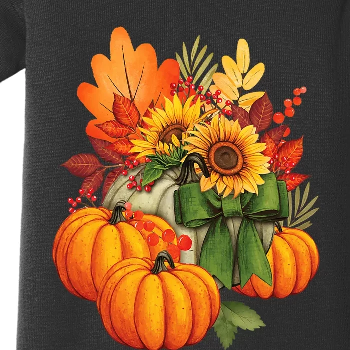 Thanksgiving Pumpkin Sunflower Fall Autumn Holiday Baby Bodysuit