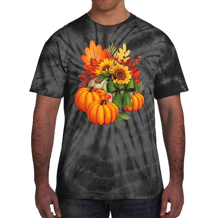 Thanksgiving Pumpkin Sunflower Fall Autumn Holiday Tie-Dye T-Shirt