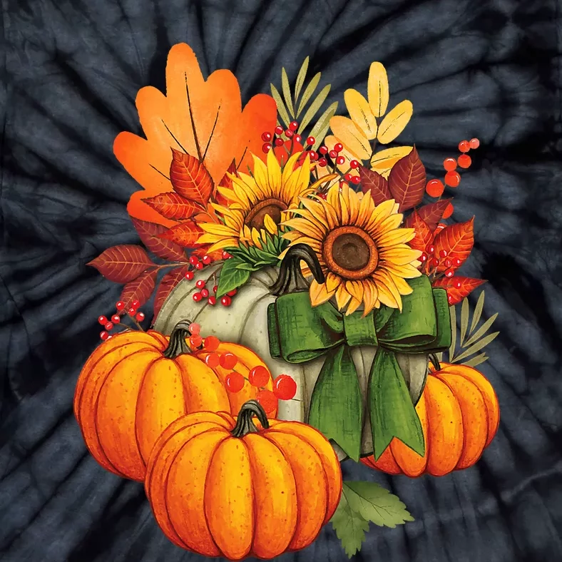 Thanksgiving Pumpkin Sunflower Fall Autumn Holiday Tie-Dye T-Shirt