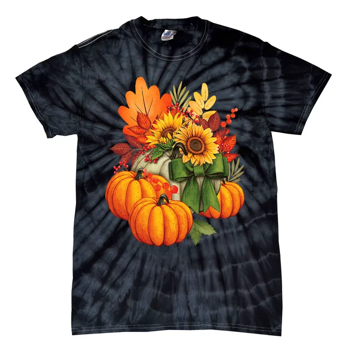 Thanksgiving Pumpkin Sunflower Fall Autumn Holiday Tie-Dye T-Shirt