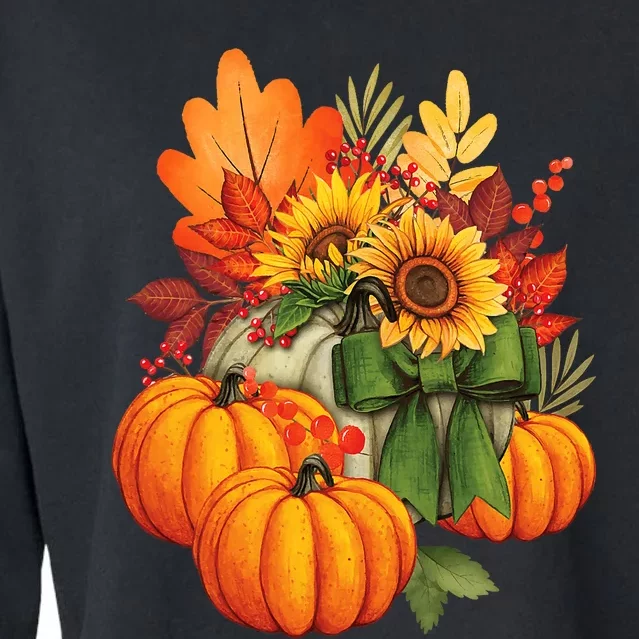 Thanksgiving Pumpkin Sunflower Fall Autumn Holiday Cropped Pullover Crew