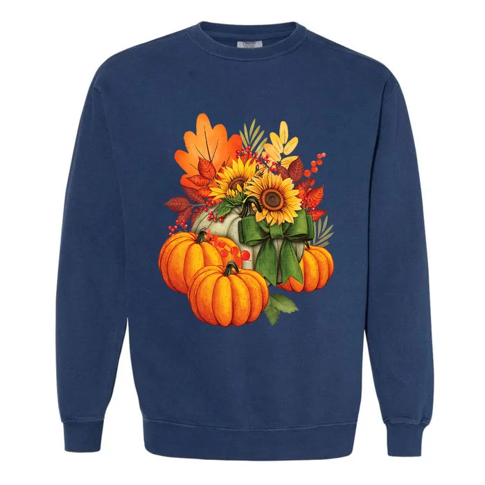 Thanksgiving Pumpkin Sunflower Fall Autumn Holiday Garment-Dyed Sweatshirt