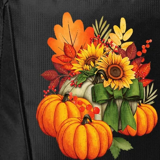 Thanksgiving Pumpkin Sunflower Fall Autumn Holiday City Backpack