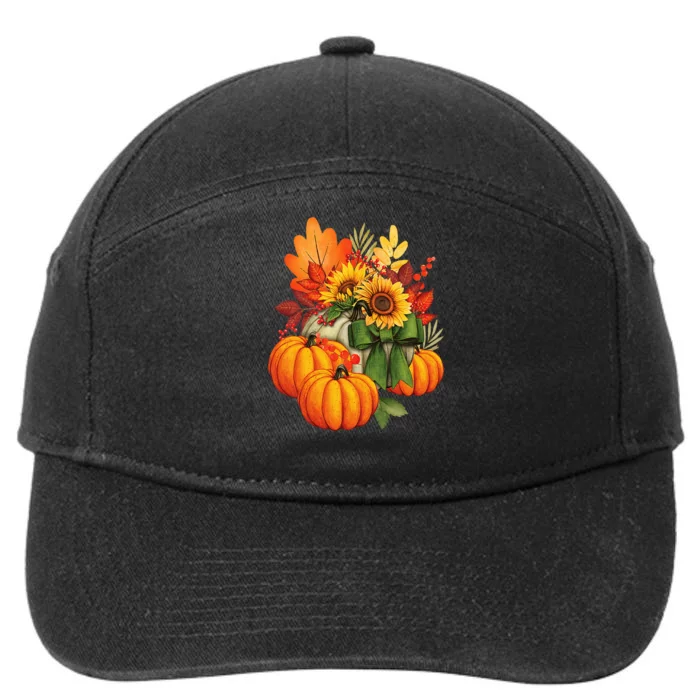 Thanksgiving Pumpkin Sunflower Fall Autumn Holiday 7-Panel Snapback Hat