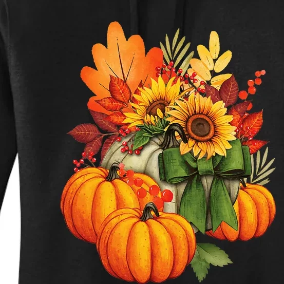 Thanksgiving Pumpkin Sunflower Fall Autumn Holiday Women's Pullover Hoodie