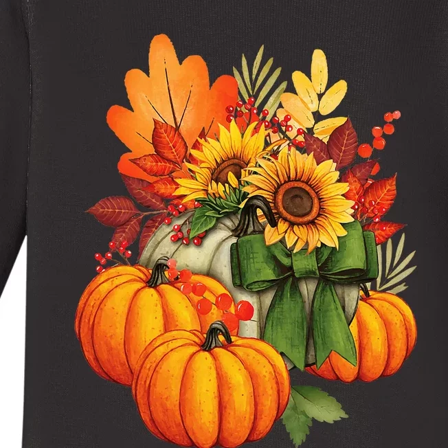 Thanksgiving Pumpkin Sunflower Fall Autumn Holiday Baby Long Sleeve Bodysuit