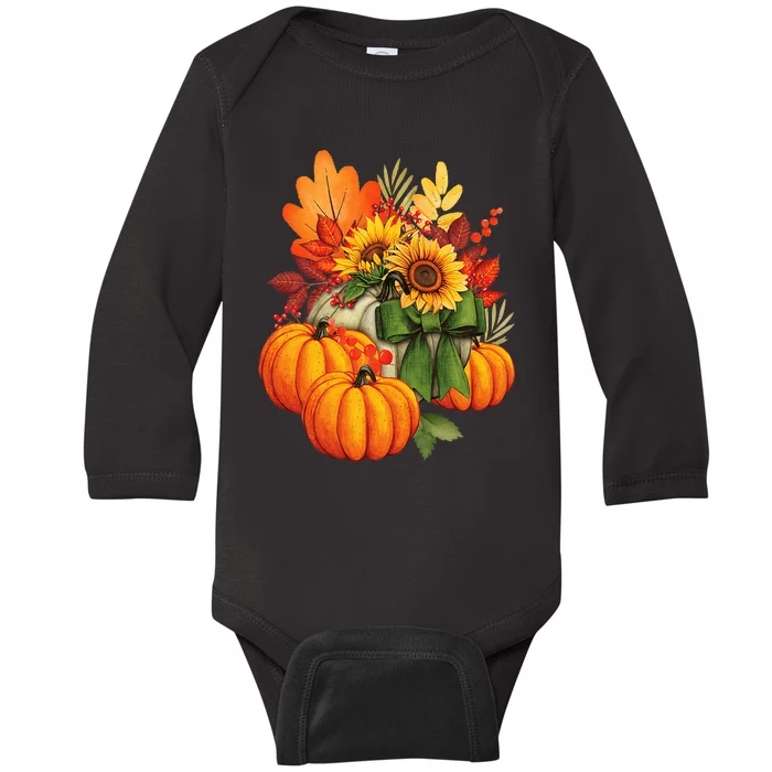 Thanksgiving Pumpkin Sunflower Fall Autumn Holiday Baby Long Sleeve Bodysuit