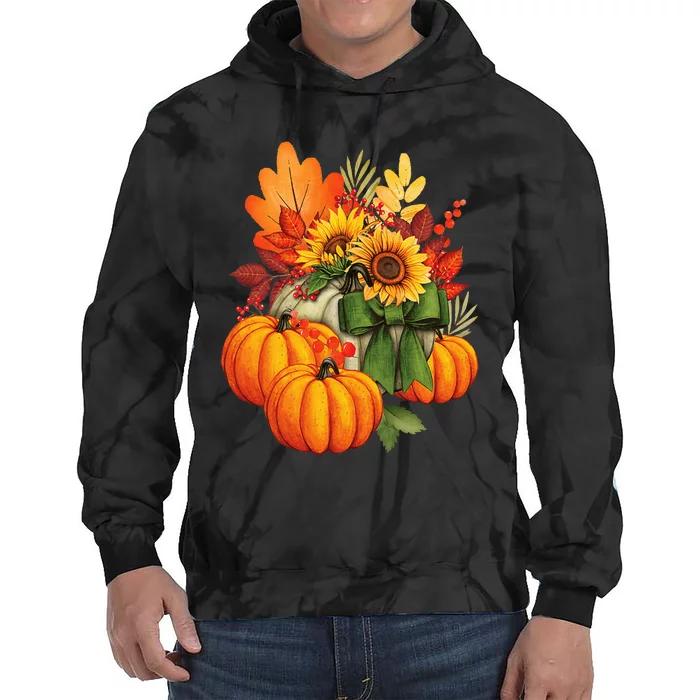 Thanksgiving Pumpkin Sunflower Fall Autumn Holiday Tie Dye Hoodie