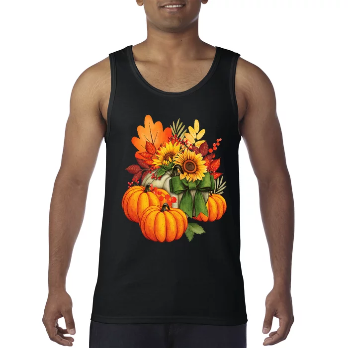 Thanksgiving Pumpkin Sunflower Fall Autumn Holiday Tank Top