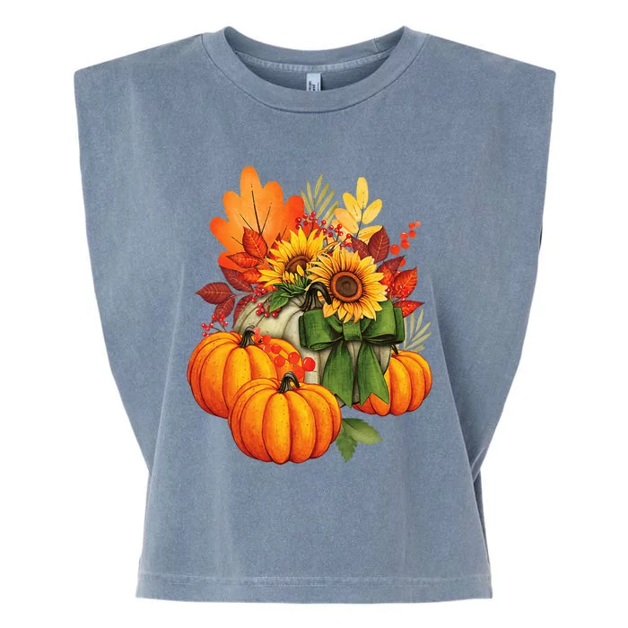 Thanksgiving Pumpkin Sunflower Fall Autumn Holiday Garment-Dyed Women's Muscle Tee