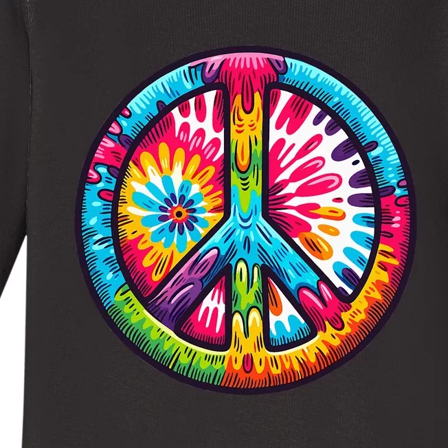 Tiedye Peace Sign Hippie Baby Long Sleeve Bodysuit