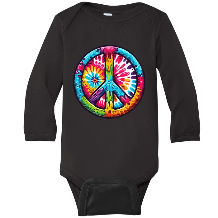 Tiedye Peace Sign Hippie Baby Long Sleeve Bodysuit