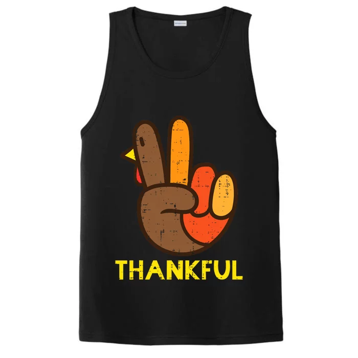 Thankful Peace Sign Turkey Funny Thanksgiving Performance Tank