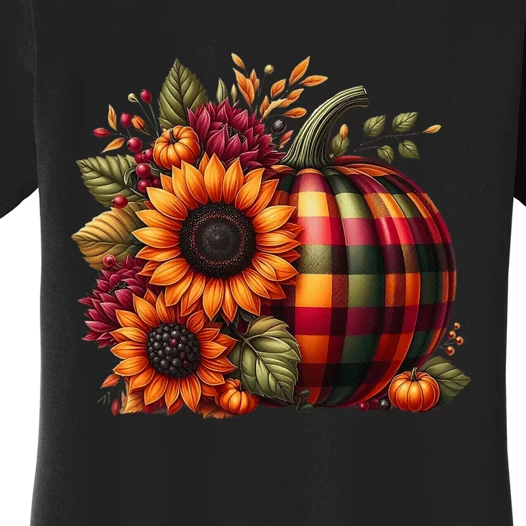 Thanksgiving Pumpkin Sunflower Fall Autumn Holiday Funny Women's T-Shirt