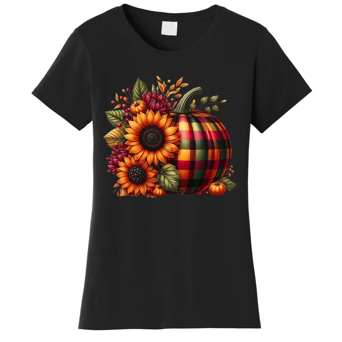 Thanksgiving Pumpkin Sunflower Fall Autumn Holiday Funny Women's T-Shirt