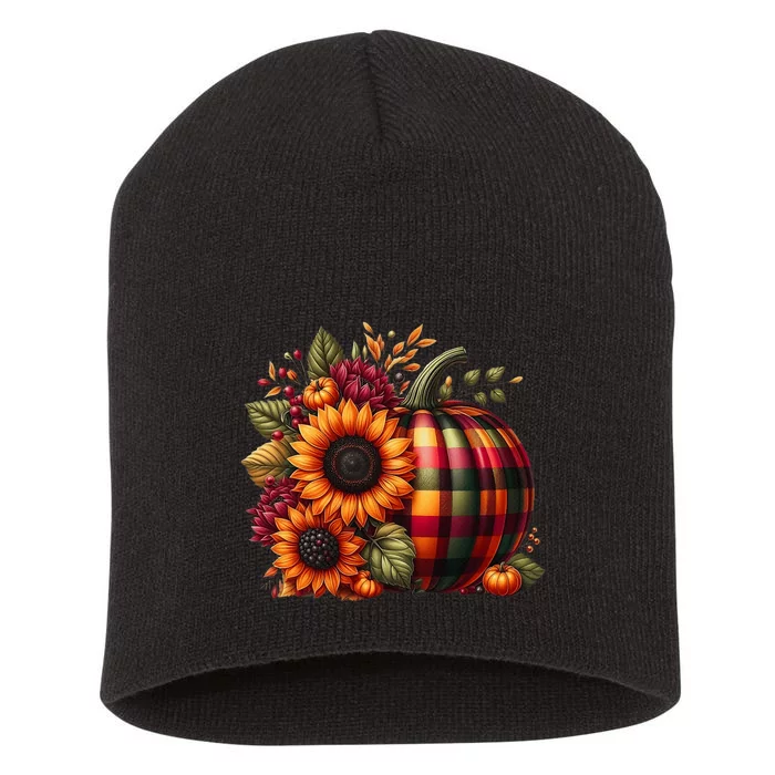 Thanksgiving Pumpkin Sunflower Fall Autumn Holiday Funny Short Acrylic Beanie