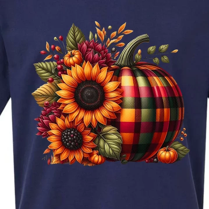 Thanksgiving Pumpkin Sunflower Fall Autumn Holiday Funny Sueded Cloud Jersey T-Shirt