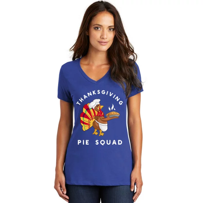 Thanksgiving Pie Squad Cartoon Turkey Holding Baked Goods Gift Women's V-Neck T-Shirt