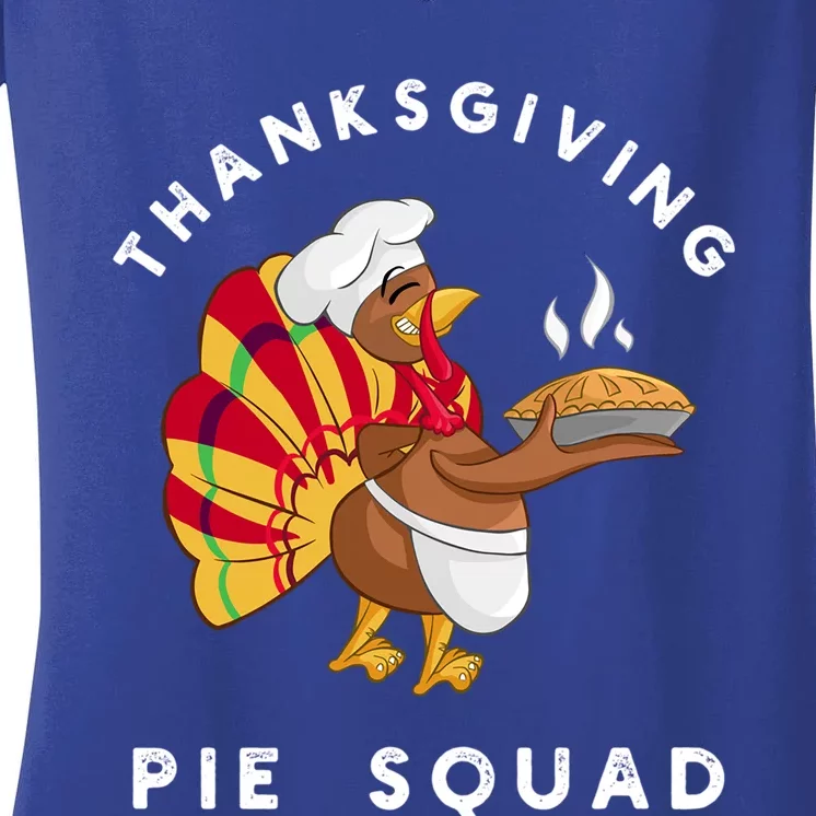 Thanksgiving Pie Squad Cartoon Turkey Holding Baked Goods Gift Women's V-Neck T-Shirt