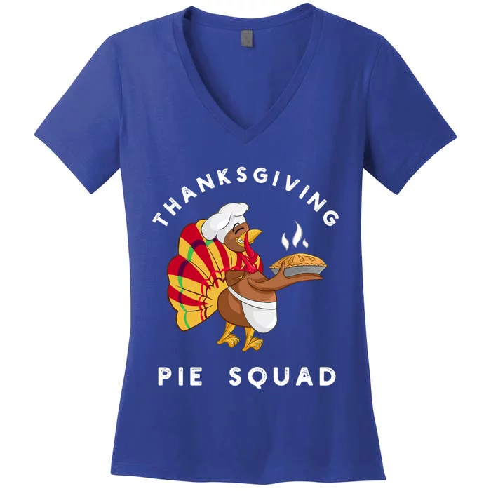 Thanksgiving Pie Squad Cartoon Turkey Holding Baked Goods Gift Women's V-Neck T-Shirt