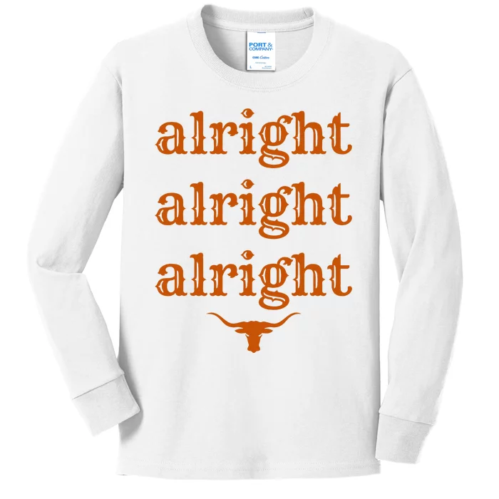 Texas Pride State Usa Alright Alright Alright Texas Longhorn Kids Long Sleeve Shirt