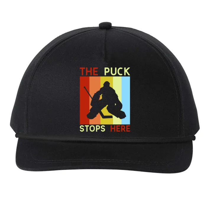 The Puck Stops Here Funny Hockey Goalie Snapback Five-Panel Rope Hat