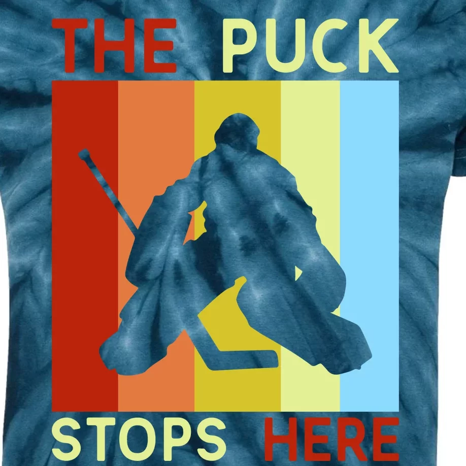 The Puck Stops Here Funny Hockey Goalie Kids Tie-Dye T-Shirt