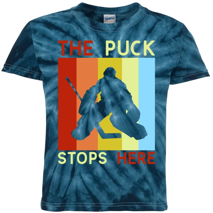 The Puck Stops Here Funny Hockey Goalie Kids Tie-Dye T-Shirt