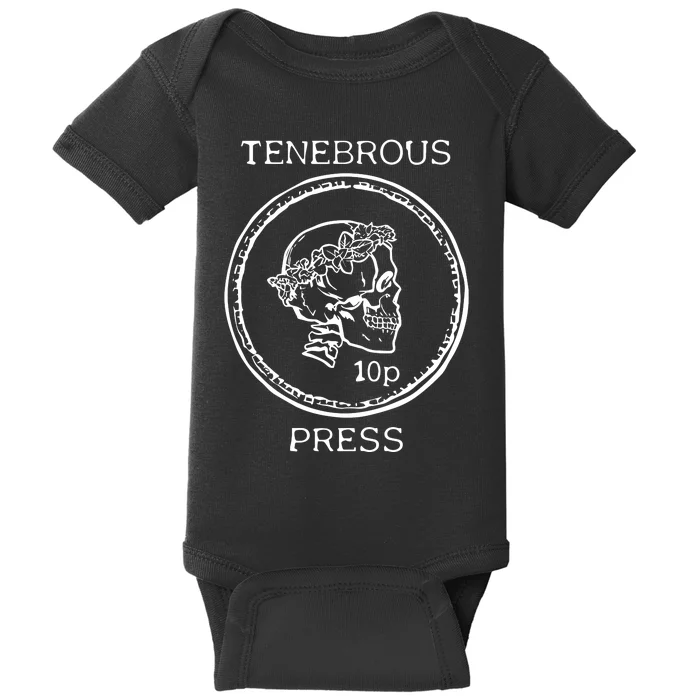 Tenebrous Press Skull & Laurel Straight Cut Hooded Baby Bodysuit