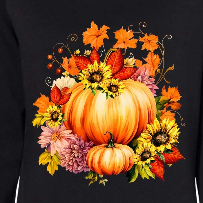 Thanksgiving Pumpkin Sunflower Fall Autumn Holiday Womens California Wash Sweatshirt