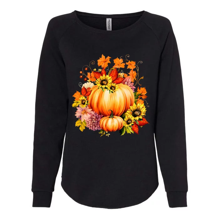 Thanksgiving Pumpkin Sunflower Fall Autumn Holiday Womens California Wash Sweatshirt