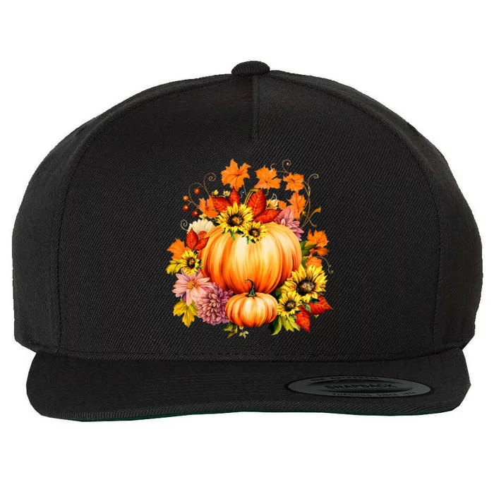 Thanksgiving Pumpkin Sunflower Fall Autumn Holiday Wool Snapback Cap