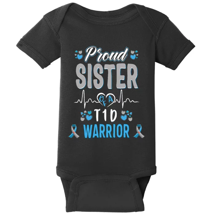 T1D proud sister Diabetes awareness Type 1 Pancreas Insulin Baby Bodysuit