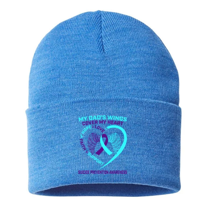 Teal Purple Suicide Prevention Awareness Dad Father Wings Gift Sustainable Knit Beanie