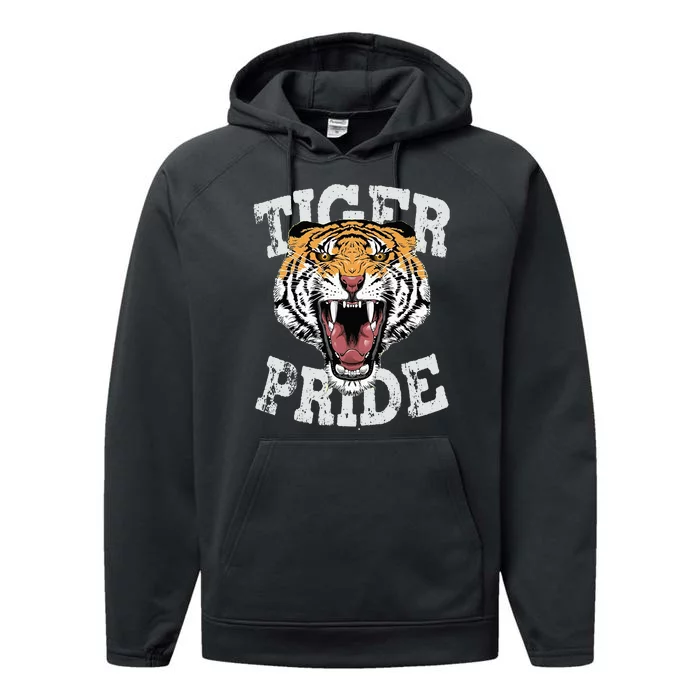 Tiger Pride Tiger Mascot Vintage School Sports Team Football Performance Fleece Hoodie