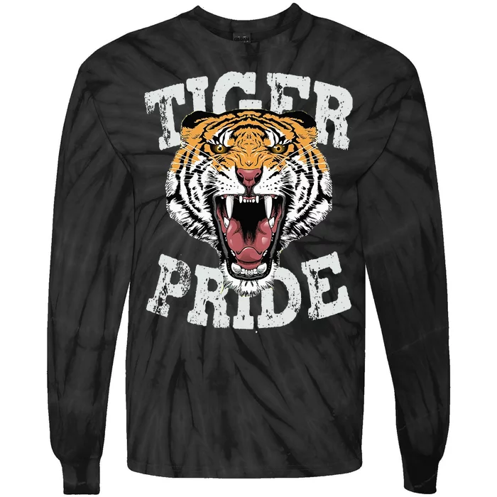 Tiger Pride Tiger Mascot Vintage School Sports Team Football Tie-Dye Long Sleeve Shirt