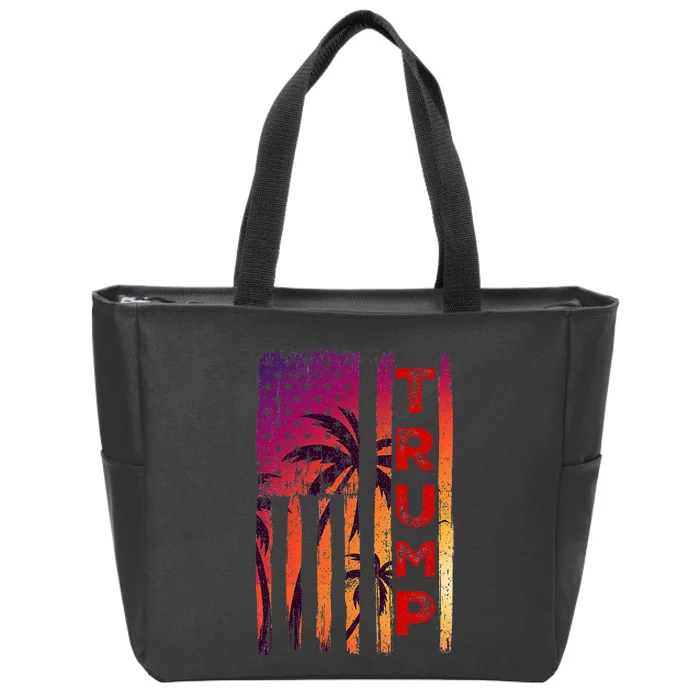 Trump Palm Tree Vintage Distressed American Flag At Sunset Zip Tote Bag