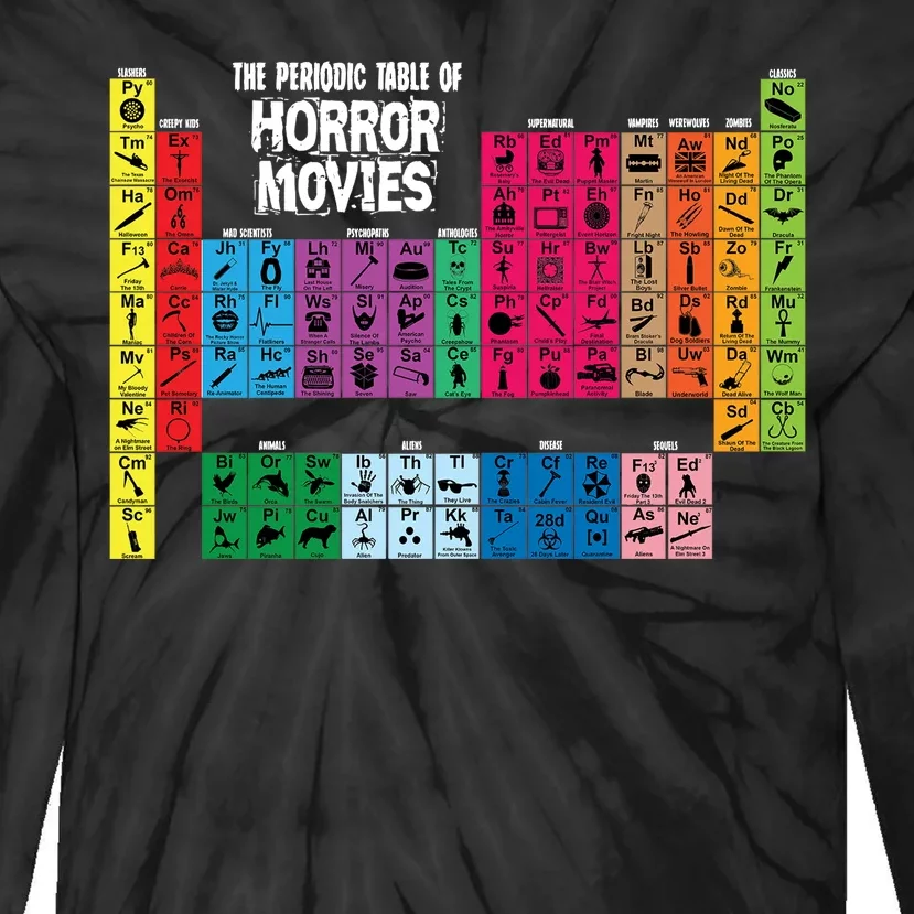 The Periodic Table Of Horror Movies Chemistry Science Tie-Dye Long Sleeve Shirt