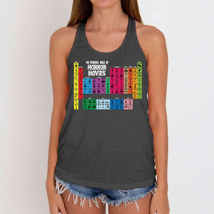 The Periodic Table Of Horror Movies Chemistry Science Women's Knotted Racerback Tank