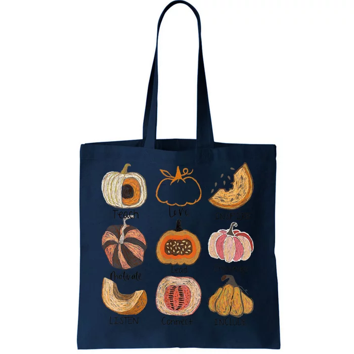 Teacher Pumpkin Teach Love Inspire Trick Or Teach Halloween Tote Bag