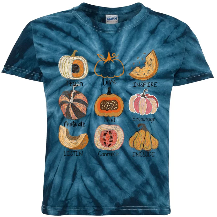 Teacher Pumpkin Teach Love Inspire Trick Or Teach Halloween Kids Tie-Dye T-Shirt