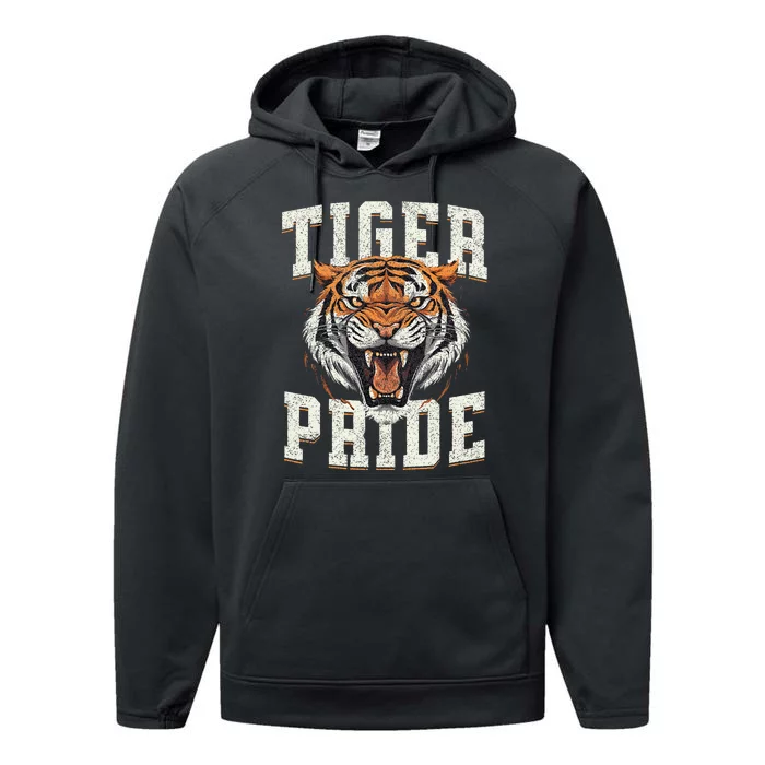 Tiger Pride Tiger Mascot Vintage School Sports Team Performance Fleece Hoodie