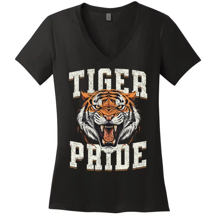 Tiger Pride Tiger Mascot Vintage School Sports Team Women's V-Neck T-Shirt