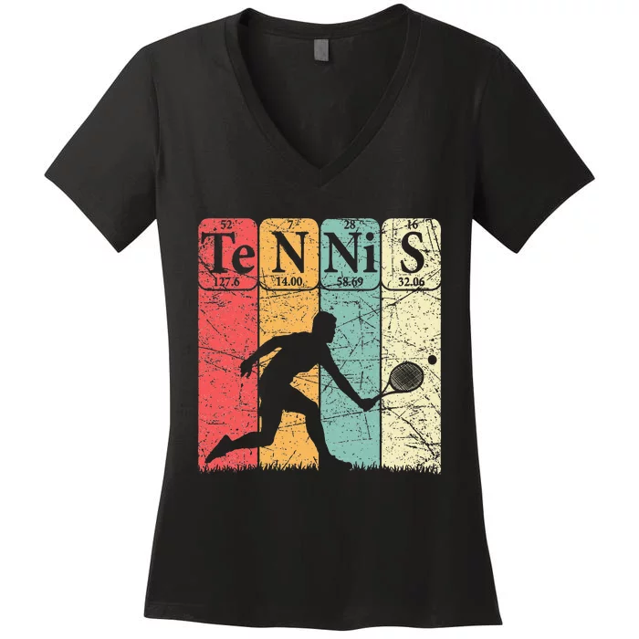 Tennis Periodic Table Elements Tennis Player Nerd Vintage Women's V-Neck T-Shirt