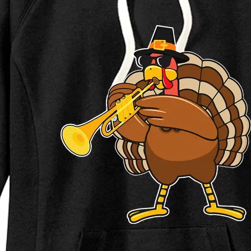 Turkey Playing Trumpet Thanksgiving Women's Fleece Hoodie