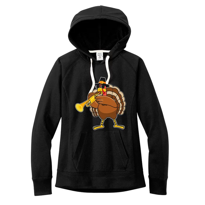 Turkey Playing Trumpet Thanksgiving Women's Fleece Hoodie